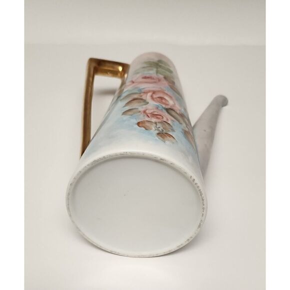 VINTAGE 1970s  HAND PAINTED COFFEE TEA POT, ROSES & GOLD - Picture 10 of 14